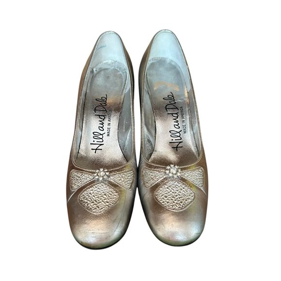 Vintage Hill and Dale Metallic Silver Pinup Jeweled Pumps 5.5 N USA - Picture 2 of 9